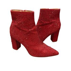 Betsey Johnson Size 8 Red Beaded High Heel Side Zip Booties Barely Worn
